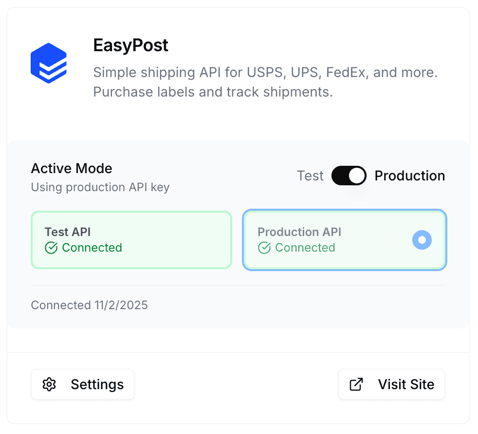 EasyPost production card