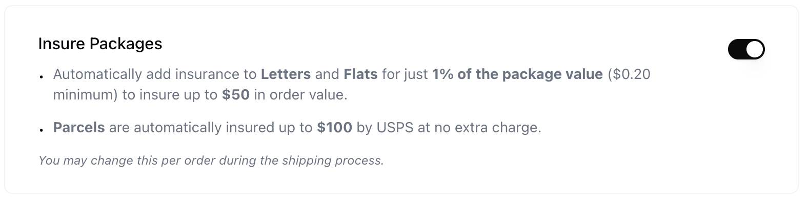 Automatically add insurance to every Letter & Flat