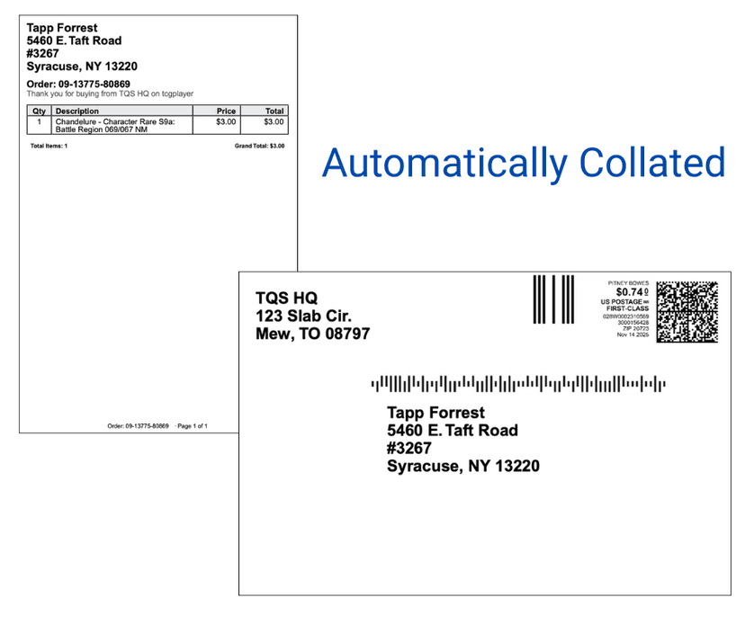Collated packing slips and labels