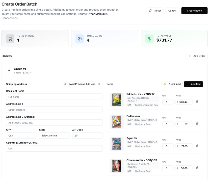 Create manual order batches