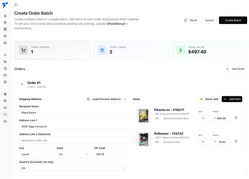 Create manual order batches